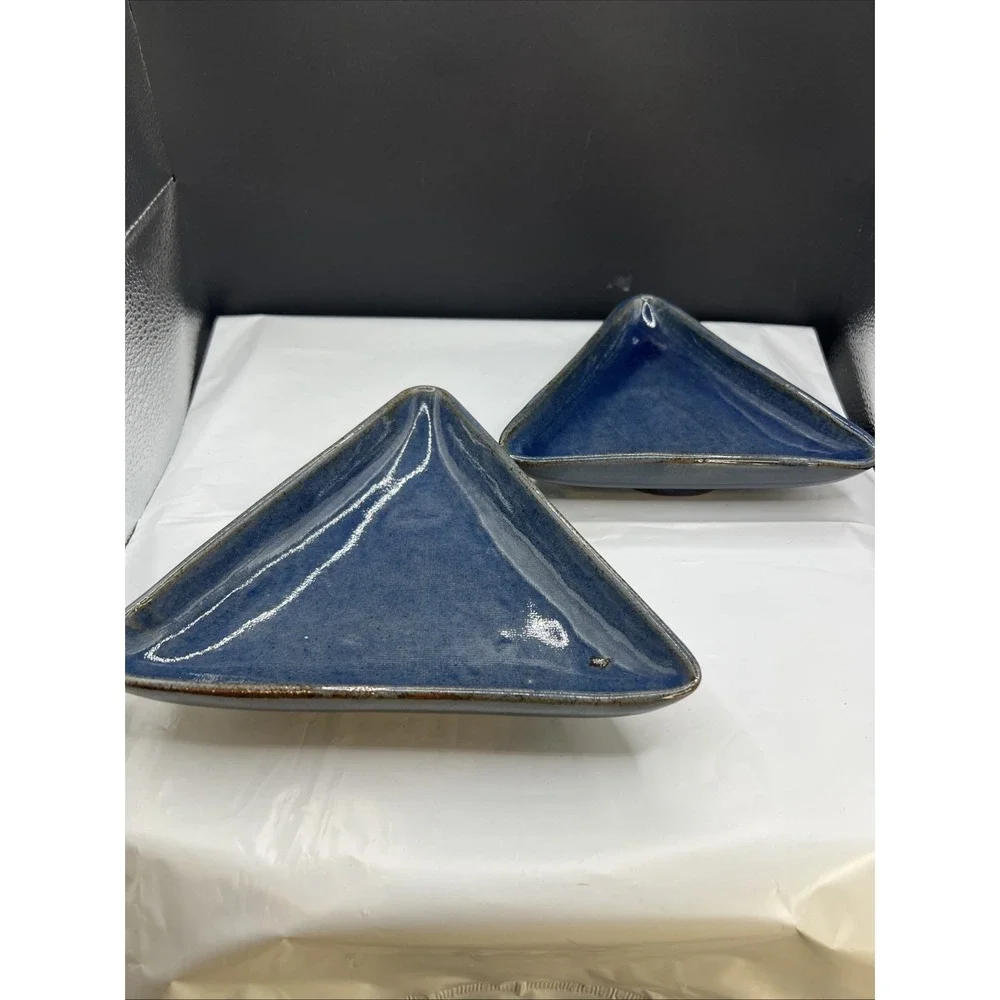 2 Piece Williams Sonoma Nesting Triangle Dish Trinket Snack Blue